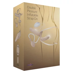 Double Pleasure Inflatable Strap On - Felcsatolható, vibráló, felpumpálható dupla vibrátor nőknek
