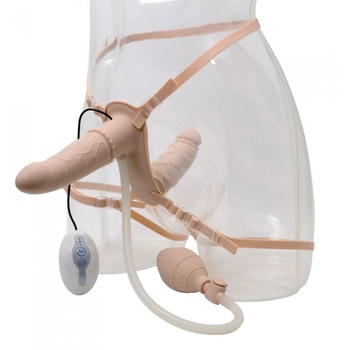 Double Pleasure Inflatable Strap On - Felcsatolható, vibráló, felpumpálható dupla vibrátor nőknek