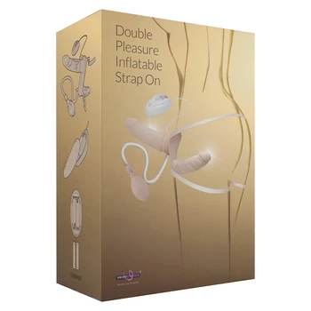 Double Pleasure Inflatable Strap On - Felcsatolható, vibráló, felpumpálható dupla vibrátor nőknek