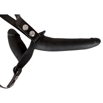 Double Strap On Black Silicone - Felcsatolható dupla dildó nőknek fekete szilikonból