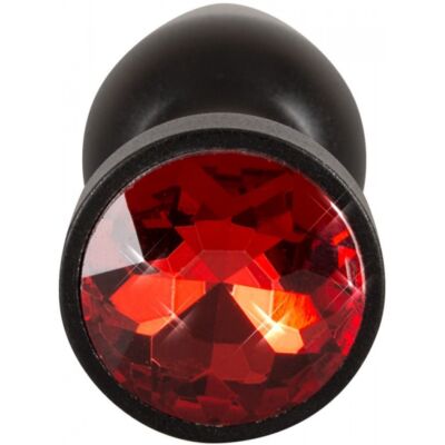 Aluminium Butt Jewellery - Fekete alumínium anális dugó piros üveg kővel