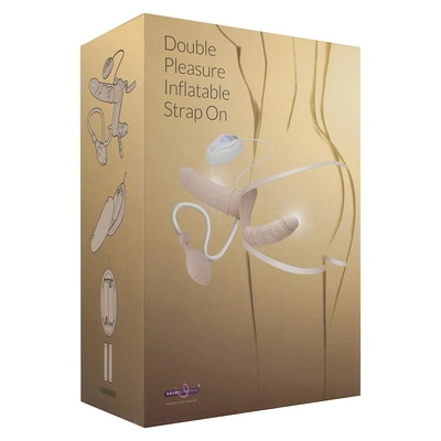 Double Pleasure Inflatable Strap On - Felcsatolható, vibráló, felpumpálható dupla vibrátor nőknek