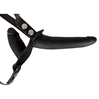 Double Strap On Black Silicone - Felcsatolható dupla dildó nőknek fekete szilikonból